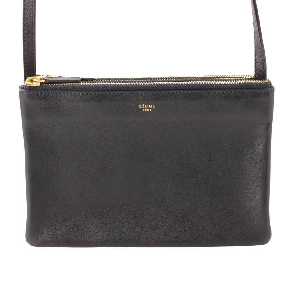 Celine Trio Leather Shoulder Bag Pochette Navy Blue